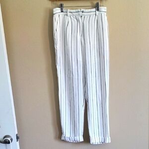 Elegant White Striped Women's Trousers